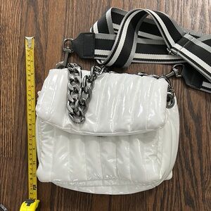 THINK ROYLN White and Gray Quilted Shoulder Bag with Chain Detail